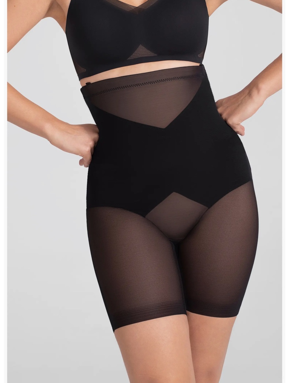 NWT Honeylove SuperPower Runway High-Waist Sheer Mesh Control Shorts - Black, XL